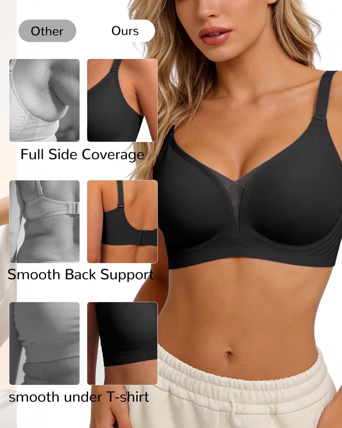 Womens Wireless Jelly Bra Plus Size Seamless Bras Mesh Sexy Deep V Push Up - Image 3