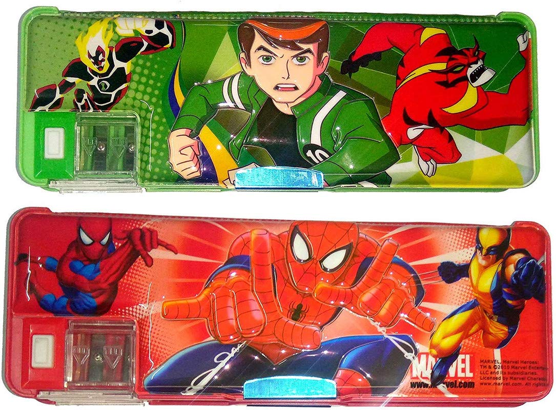 Patly Spiderman And Ben10 With Dual Sharpner Pencil Boxes