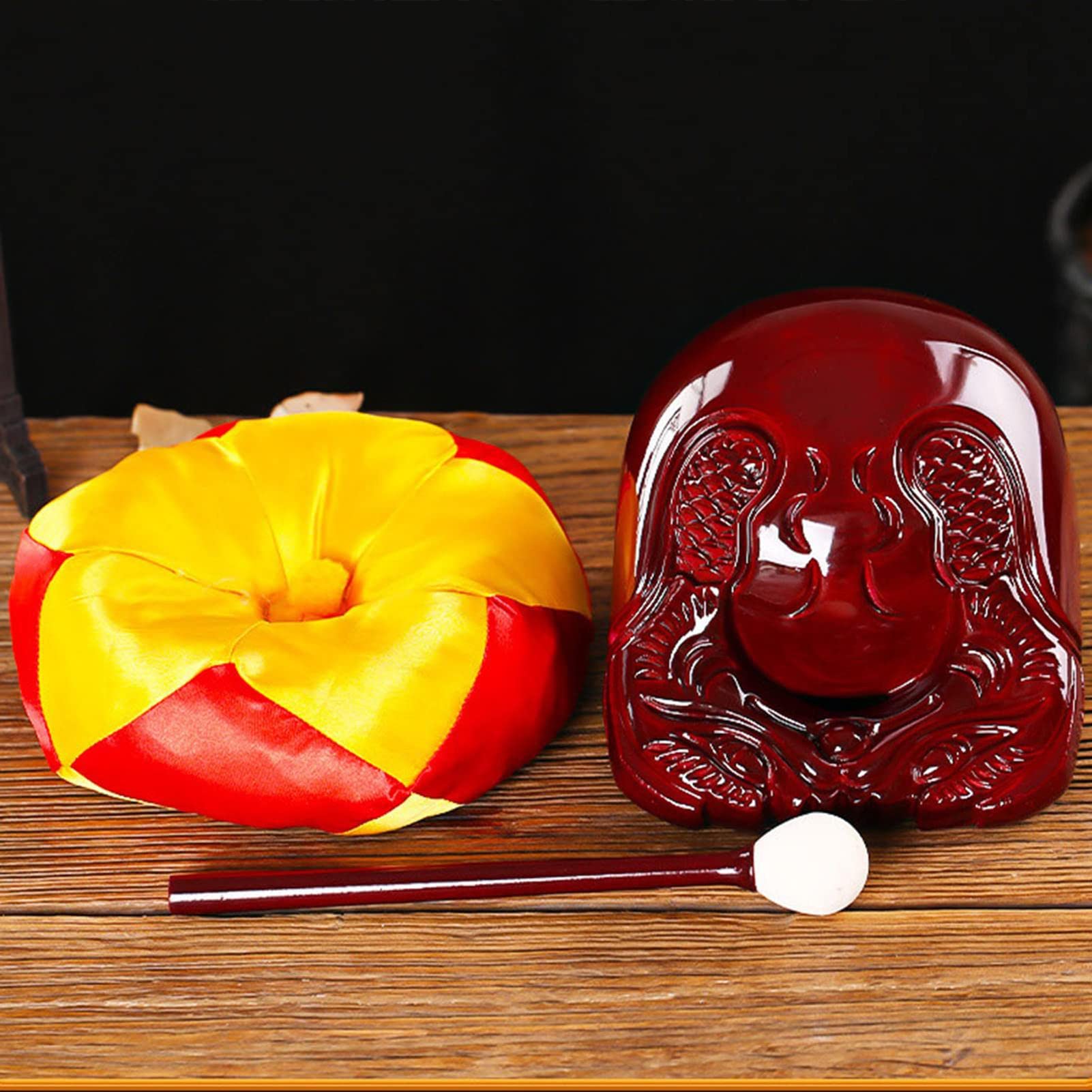 5 Zoll Temple Block Zen-Trommel Mit Mallet-Kissen, Mokugyo Mit Schlägel Und Matte, Buddhistischer Kampferholz-Tempel-Block-Zen-Trommel-Meditations-Schlaginstrument Für Meditation Klassenzimmer
