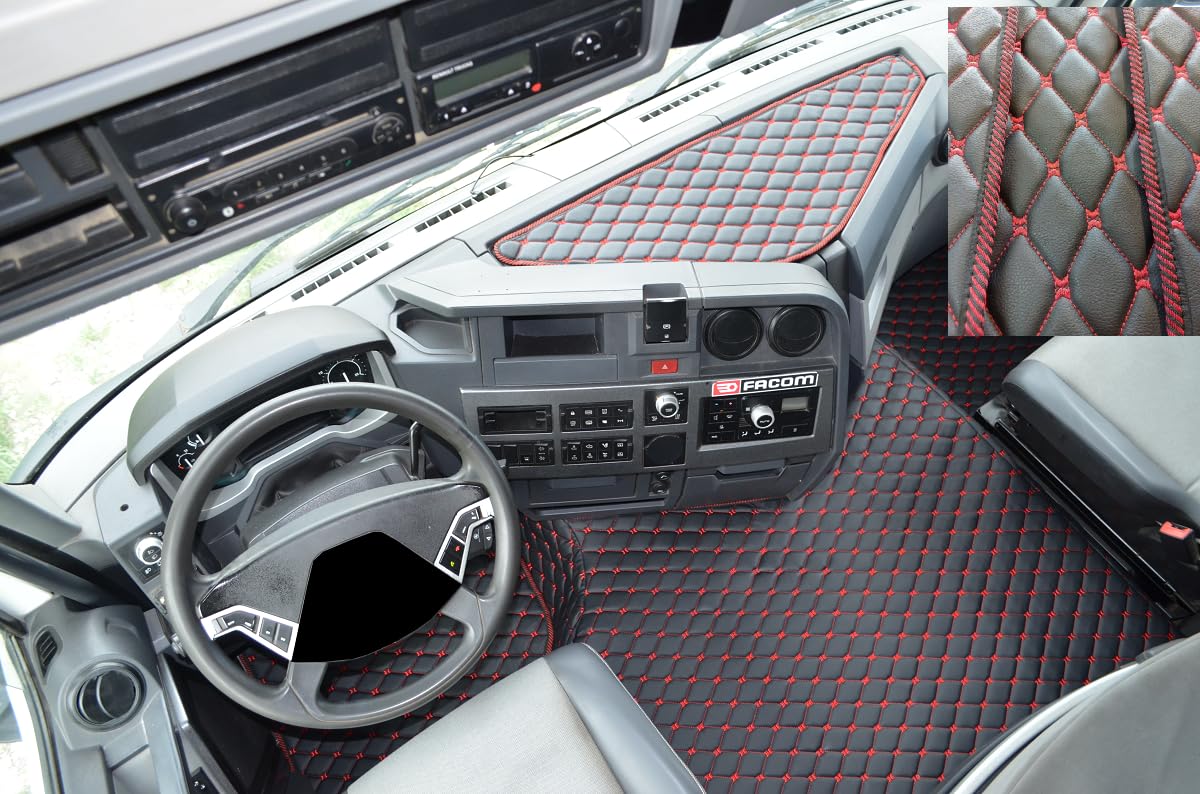 TAPPETI adatti per RENAULT T RANGE - CON MOTORE - NERO/ROSSO