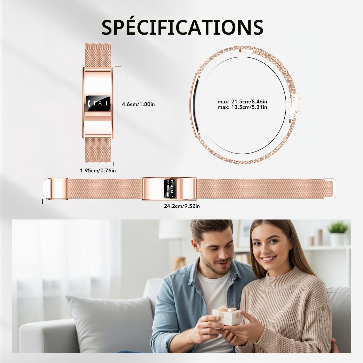 Bracelet Connectée Femme Fitness Tracker: Bracelet Montre Connectée avec Rappel d'appel Santé Moniteur Sommeil Fréquence Cardiaque HRV SpO2 Fonction Féminine 5ATM Etanche Sport Montre pour Android iOS