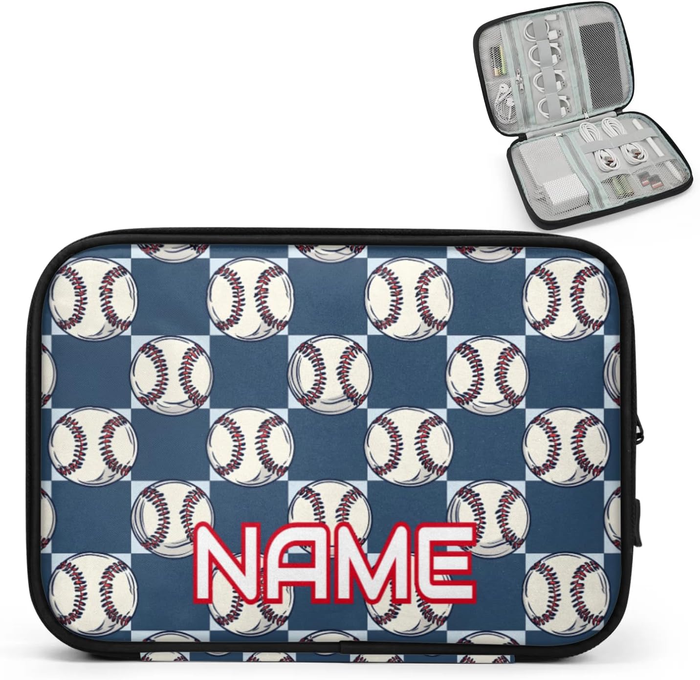 Custom Electronics Organizer Sports Baseball Travel Cable Pouch Large Tech Accessories Case Waterproof Cord Storage Bag for Power Bank Charger Phone Earphone