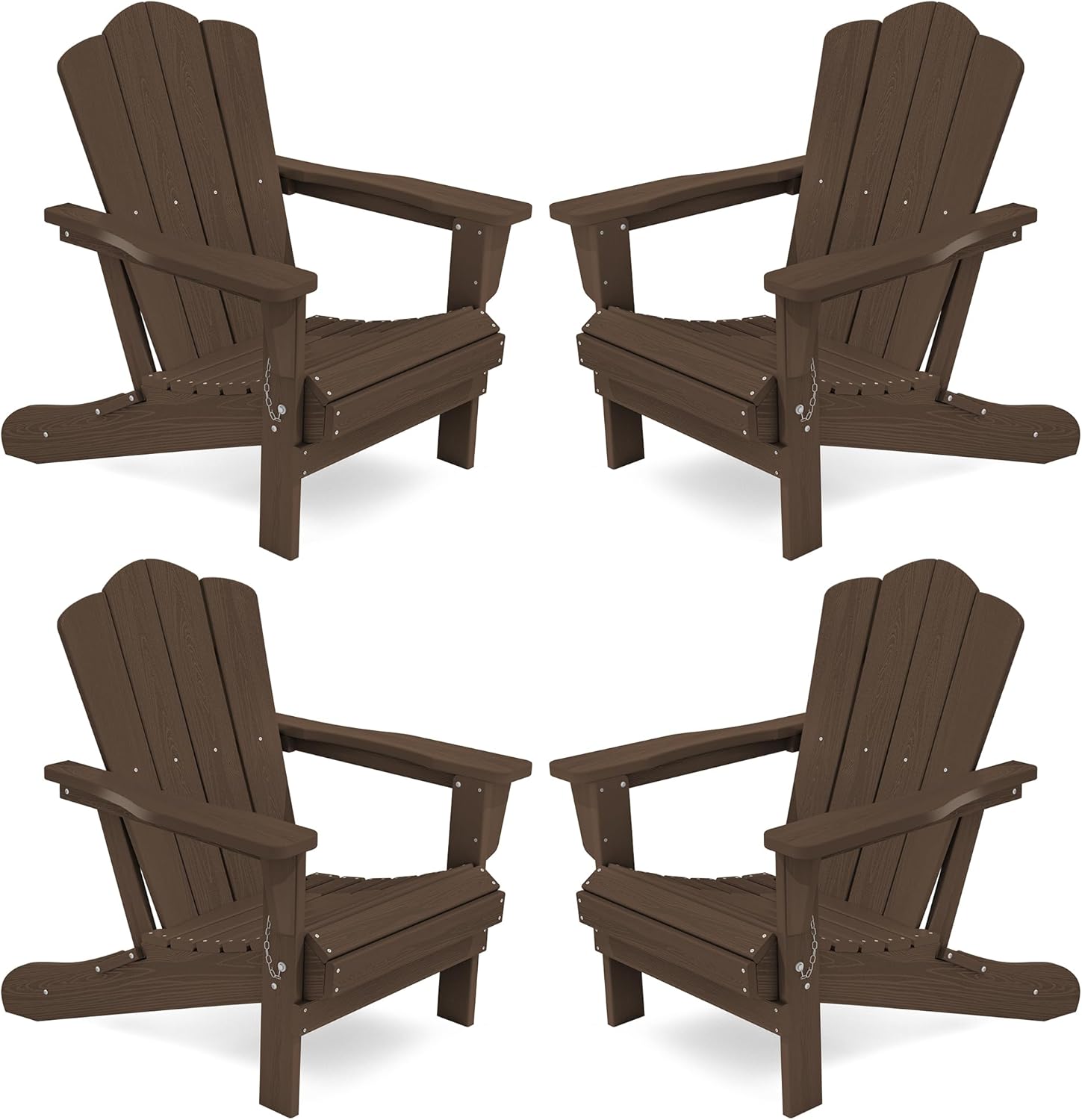 KINGYES Folding Adirondack Chair Set of 4, HDPE All-Weather Folding Adirondack Chair, Coffee