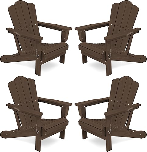 Vista 315 de KINGYES - Silla Adirondack plegable, sillas de patio de polietileno de alta densidad para todo tipo de clima, silla de césped con textura de madera