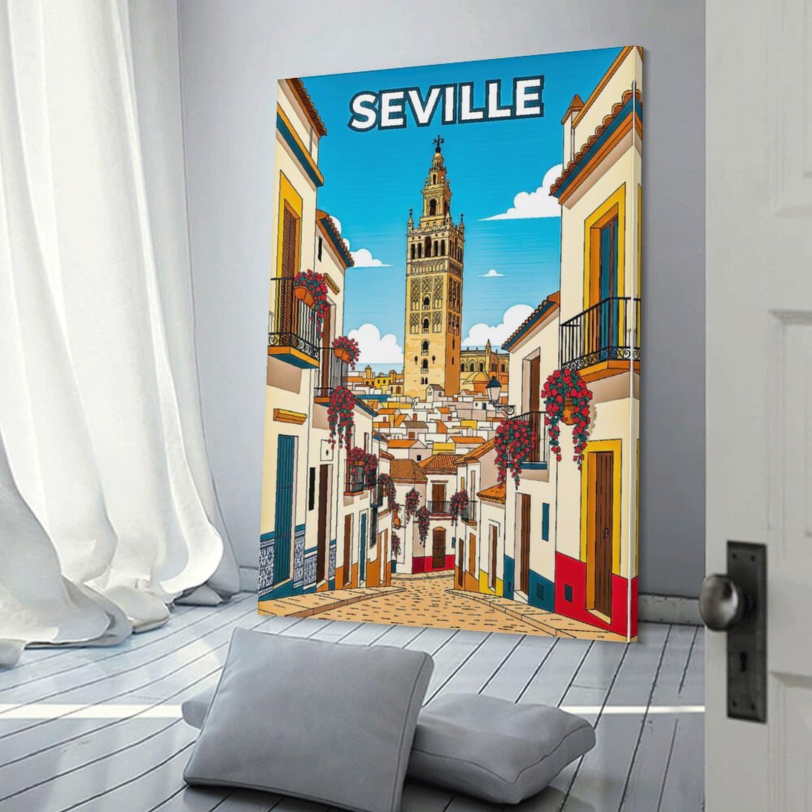 Seville Cityscape with Giralda Tower Decorative Canvas Print, 24x36inch(60x90cm), for Home, Office, Studio Or Guest Room, Canvas Wall Art That Fits Changing Layouts