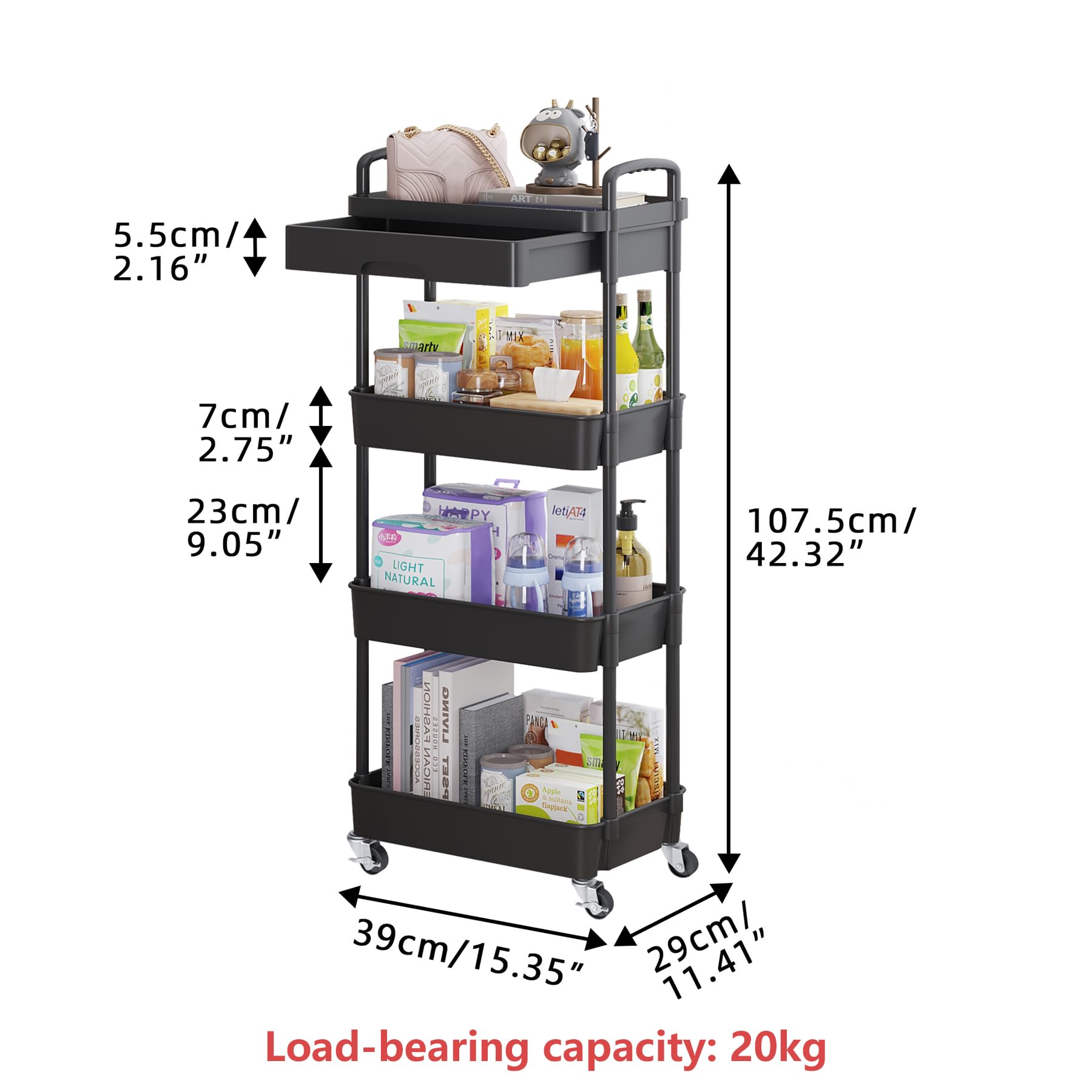 4 Tier Rolling Computer Cart Riousery Multipurpose 4 Tier Utility