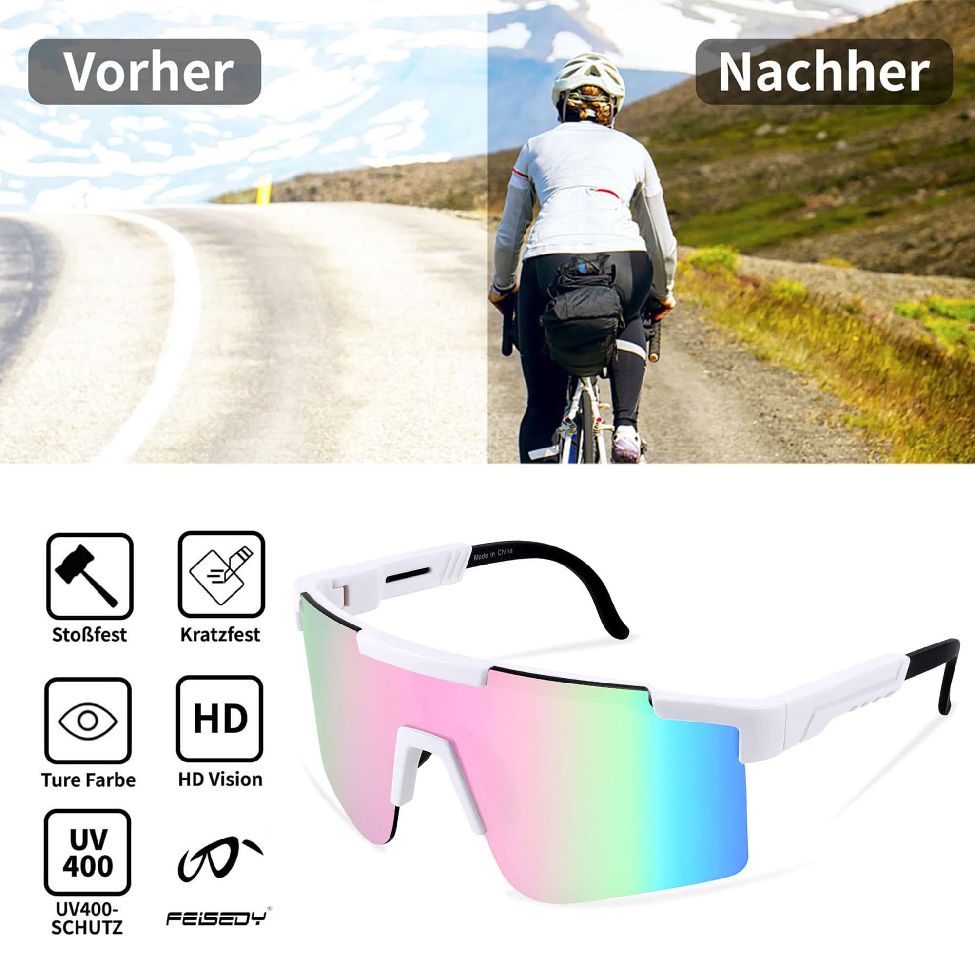 FEISEDY Sport Sonnenbrille Herren Fahrradbrille für Damen Sportbrille UV400 Schutz Radsportbrillen für Outdooraktivitäten B2837