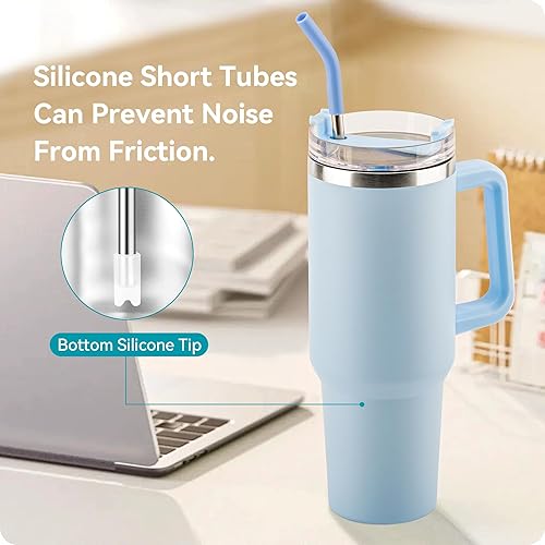 Miniatura 7 de Soledea Pajitas de metal reutilizables de 40 onzas para vaso Stanley de 40 onzas, 6 popotes de metal reutilizables de acero inoxidable con puntas de