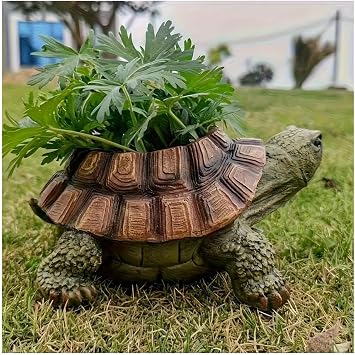 Turtle Decorative Flower Pots, Funny Turtle Garden Decoration Flower Pot, Animal Resin Garden Figurines, Turtle Flower Pot Container for Home Office Balcony Outdoor,Brown