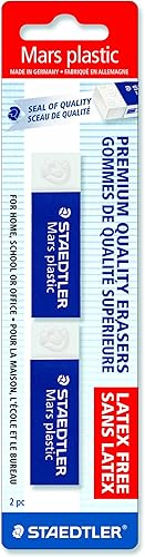 STAEDTLER Mars - Borradores de vinilo de plástico (paquete de 2), borradores blancos para resultados limpios y precisos, sin látex, mínimo