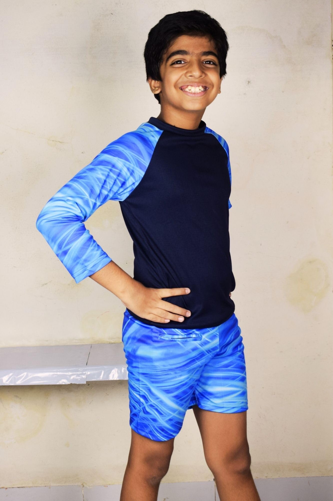 Aqua Holic Spandex Boys Regular Fit Printed Bottom & Top Set | Swimwear | Adjustable, Quick Drying Shorts for Swimming, Beachwear, Waterpark - Navy Blue (2-3 Years) 2