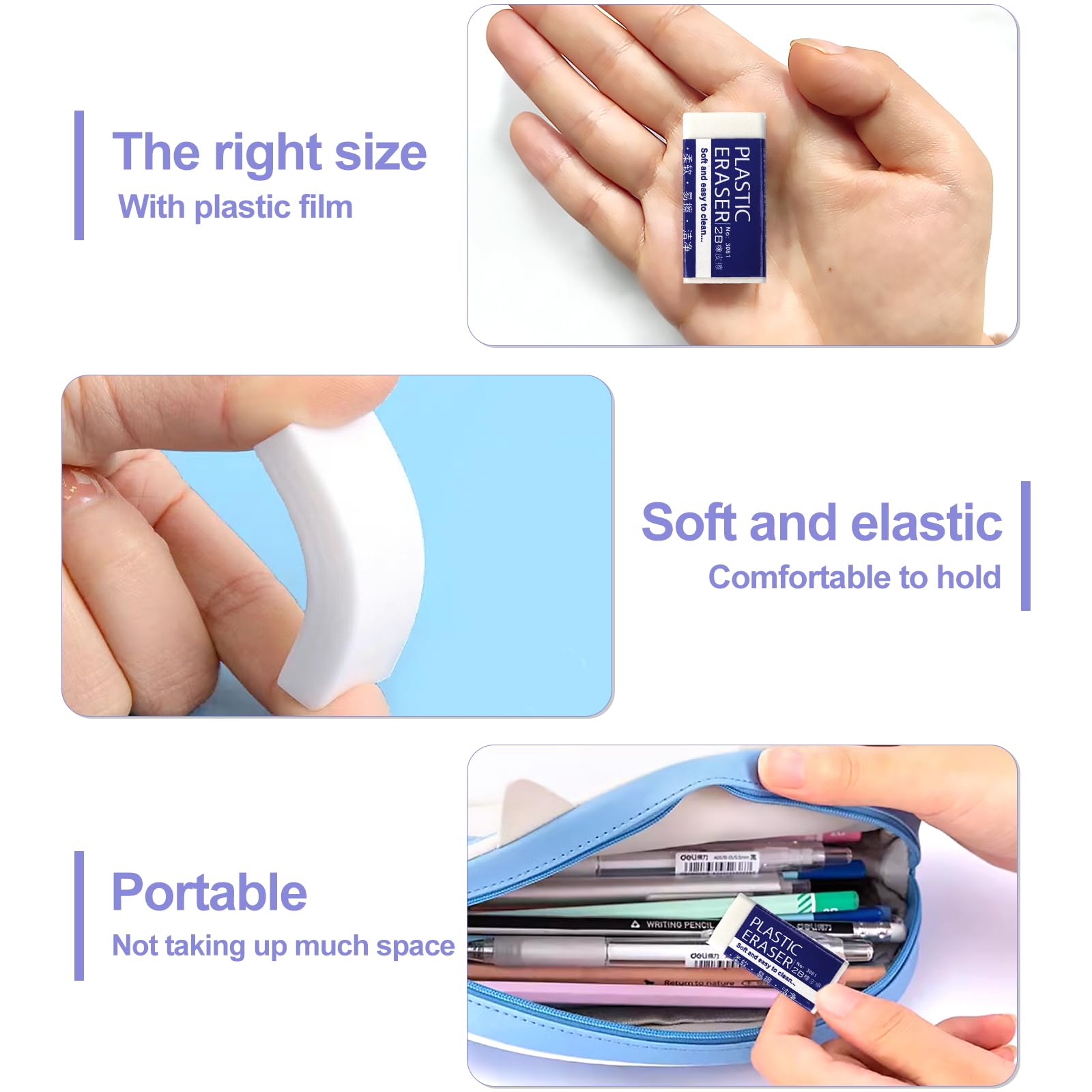 Gommes à Effacer Amex Memobe Lot De 2 | Blanc, Taille 58x21mm | Sans PVC, Pour École Et Bureau