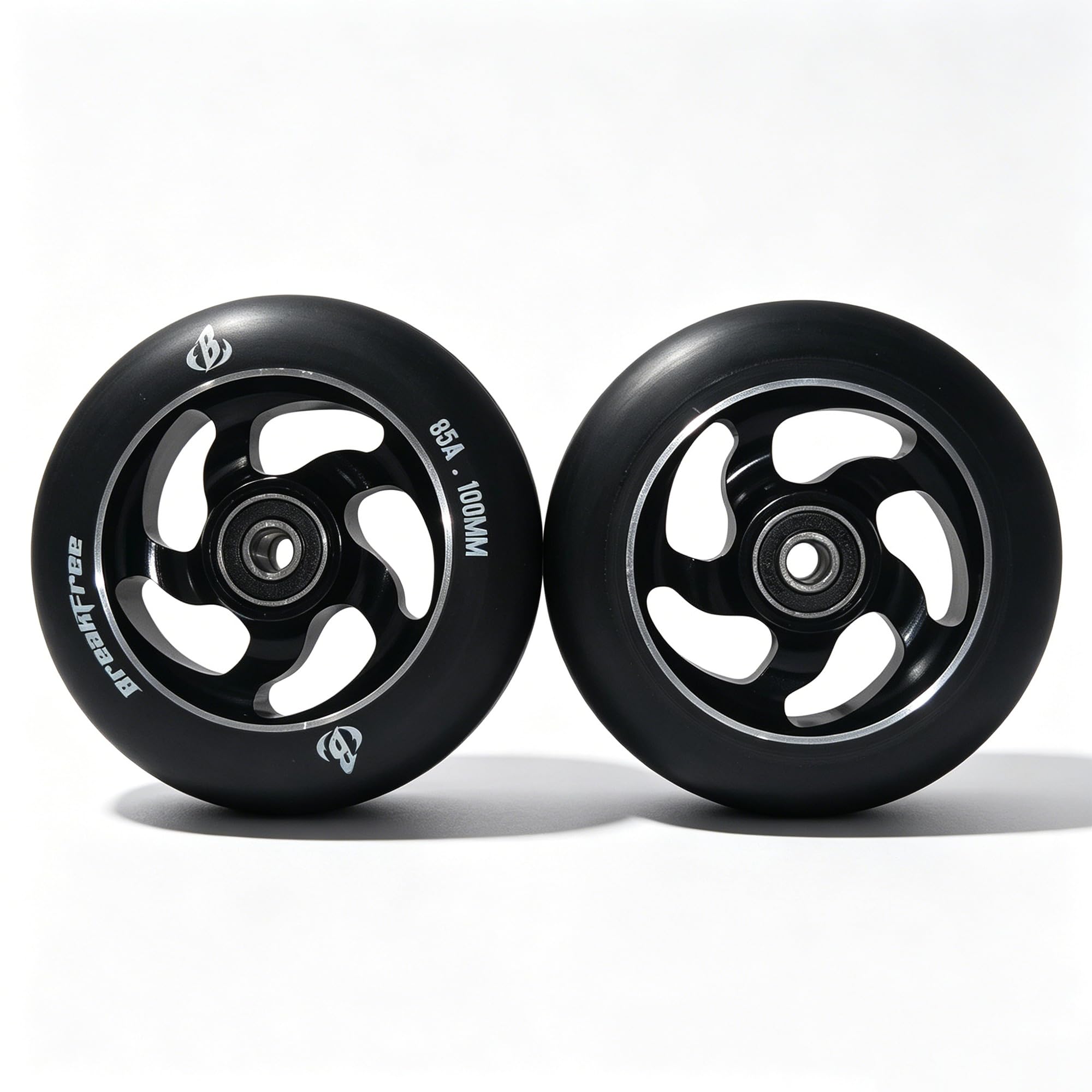 B BREAKFREE Lot de 2 roues de rechange pour scooter de 100 mm avec noyau en aluminium et polyuréthane à haut rebond dureté 85A (noir)