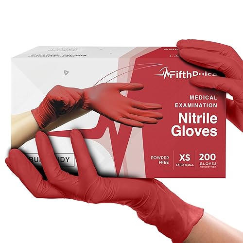 Vista 11 de Guantes desechables de nitrilo color burdeos claro, 50 unidades, guantes de nitrilo de 3 mil, grandes, guantes de goma sin polvo y látex, guantes