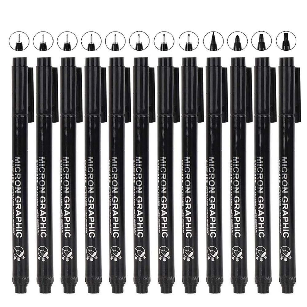 Buy DEDC Precision MicroLine Pens, 12 Sizes Professional Black
