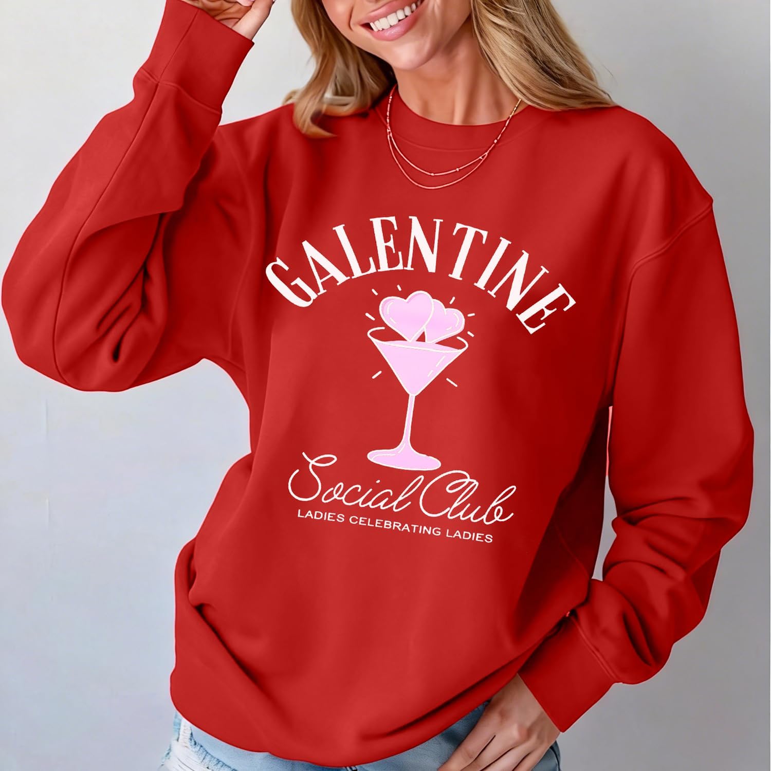 Galentine Party Sweatshirt Women Ladies Celebrating Ladies Shirt Galentine Girls Club Pullover Long Sleeve Tops