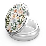 Pill Box 3 Compartment Medicine Pill Case,Portable for Pocket or Purse Pill Box Decorative Metal Medicine Vitamin Organizer Unique Gift(Floral Flower)