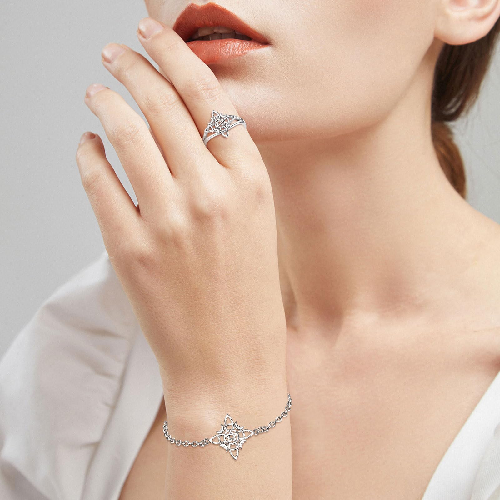 CELESTIA Nudo de Bruja/Dragon/Serpiente/León Anillos Mujer Ajustables Anillo Plata de ley 925 Unico Goticos Vintage Joyería Regalos Mujer Mama Amiga Cumpleaños