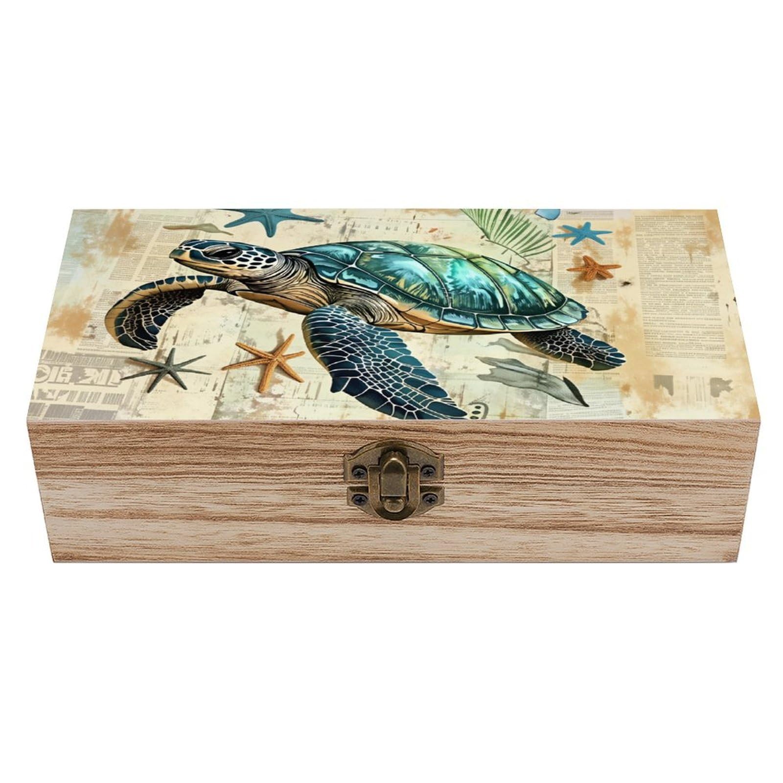 asbwuo Retro Turtle Vintage Wooden Keepsake Box
