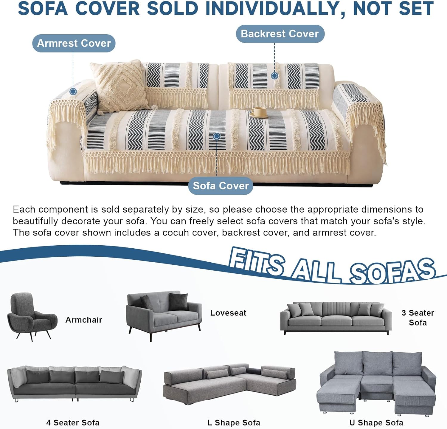 VClife Boho Couch Cover Cotton Linen Tufted Sofa Cover with T***el, Dog Couch Cover for 3 Cushion Couch Sofa Non Slip Sofa Cover for Living Room, 35.4x70.9 inch 4 71lFsltWqWL. AC SL1500