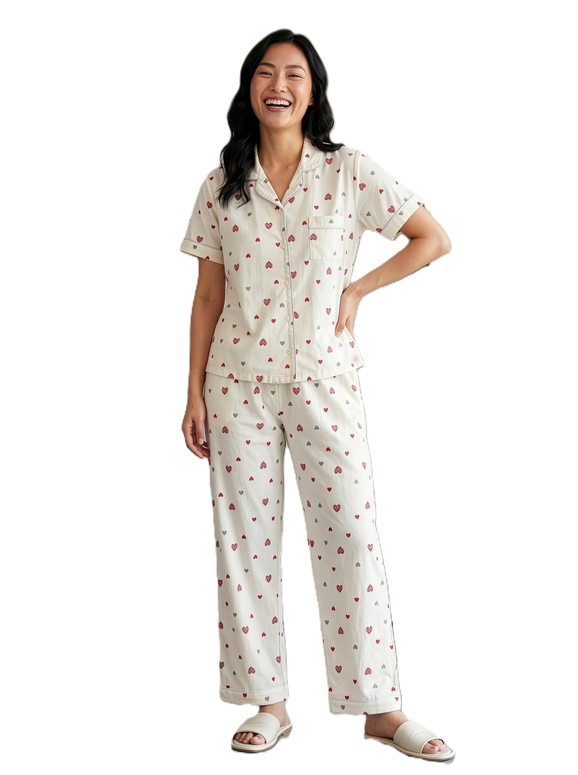 lugo Women’s Printed Cotton Blend Night Suit Set | Soft & Breathable Short Sleeve Shirt with Pyjama | Comfortable Sleepwear-picture-26