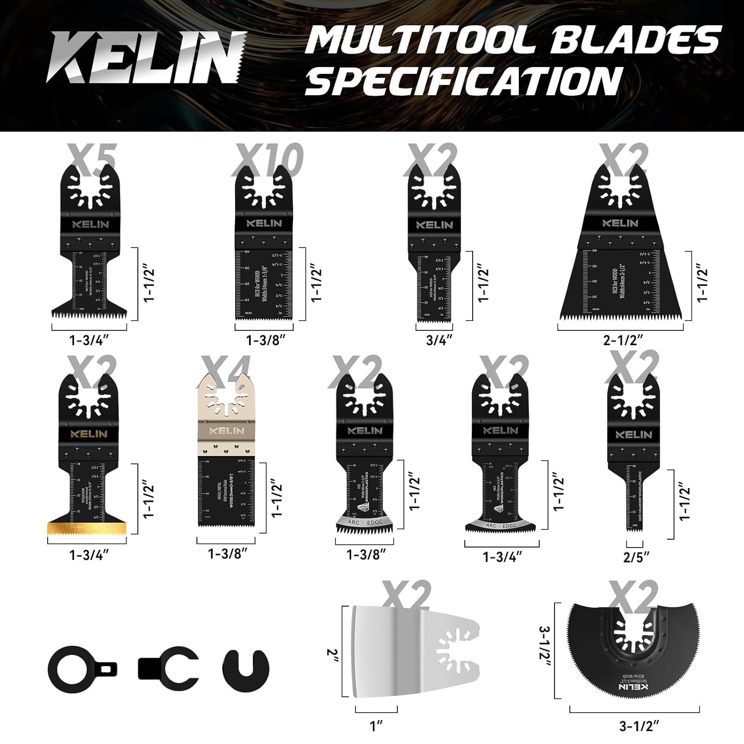KELIN 120 PCS Multitool Blade Kits Cutting and Sandpaper Oscillating Tool Accessories Universal Oscillating Saw Blades, 11 Types Blades Compatible with Dewalt Bosch Dremel Milwaukee