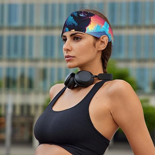 Miniatura 7 de Soft and Absorbent Headband for Red Basketball Workout - Ideal Hair Accessory for Yoga, Running, and More! Synthwave Sabertooth Pattern
