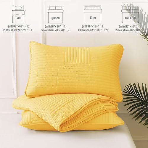 Miniatura 7 de Whale Flotilla Juego de ropa de cama ultra suave tamaño queen, cubrecama ligero de verano amarillo tamaño matrimonial, colcha geométrica ultrasónica