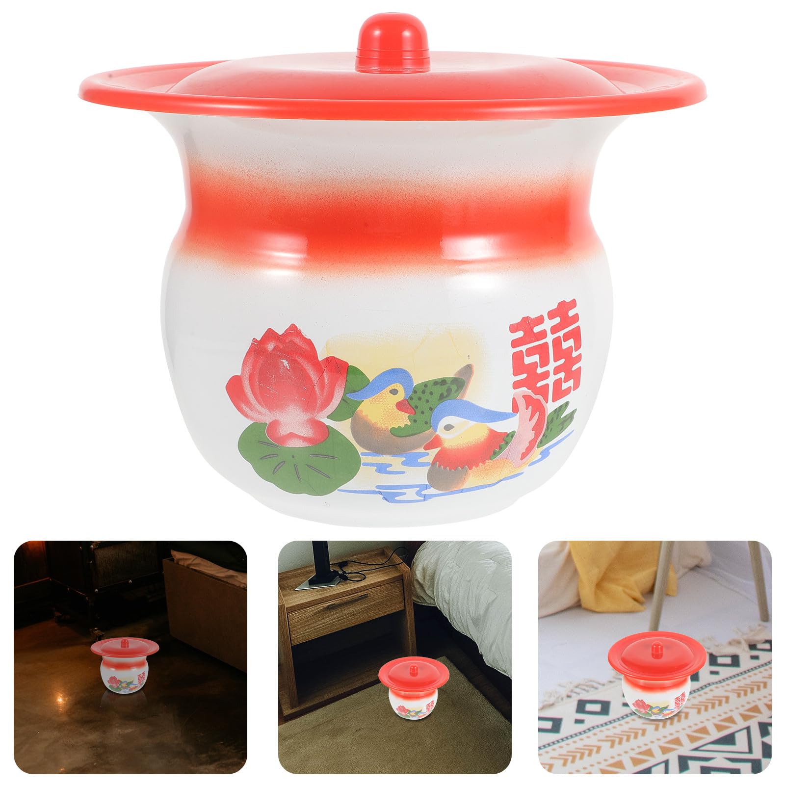 Robustes Kinderurinal aus Eisen mit Deckel und Spucknapf Tragbares und Leicht zu Reinigendes Töpfchen für Zuhause und Schlafzimmer in Rot