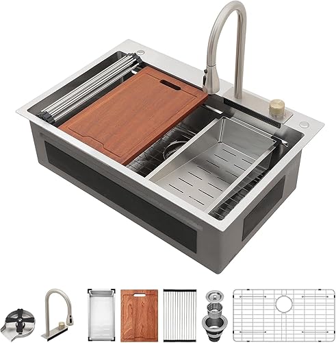 Miniatura 152 de Lordear - Fregadero de cocina encajado de 21 x 20 x 10 pulgadas, tipo bar, de acero inoxidable de calibre 16, con una sola cubeta, para exteriores