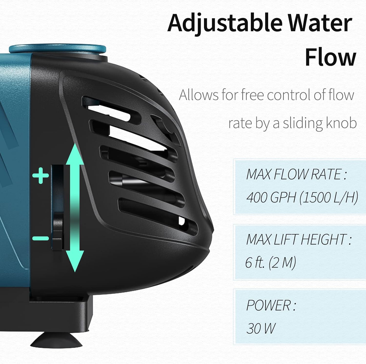 Uniclife Aquarium 400 GPH Submersible and Inline Water Pump 30W 6ft High Lift AC 120 V Quiet Adjustable Return Pump with 6 ft. Power Cord for Fish Tanks Pond Waterfalls Fountains Sumps and Gardens 400GPH