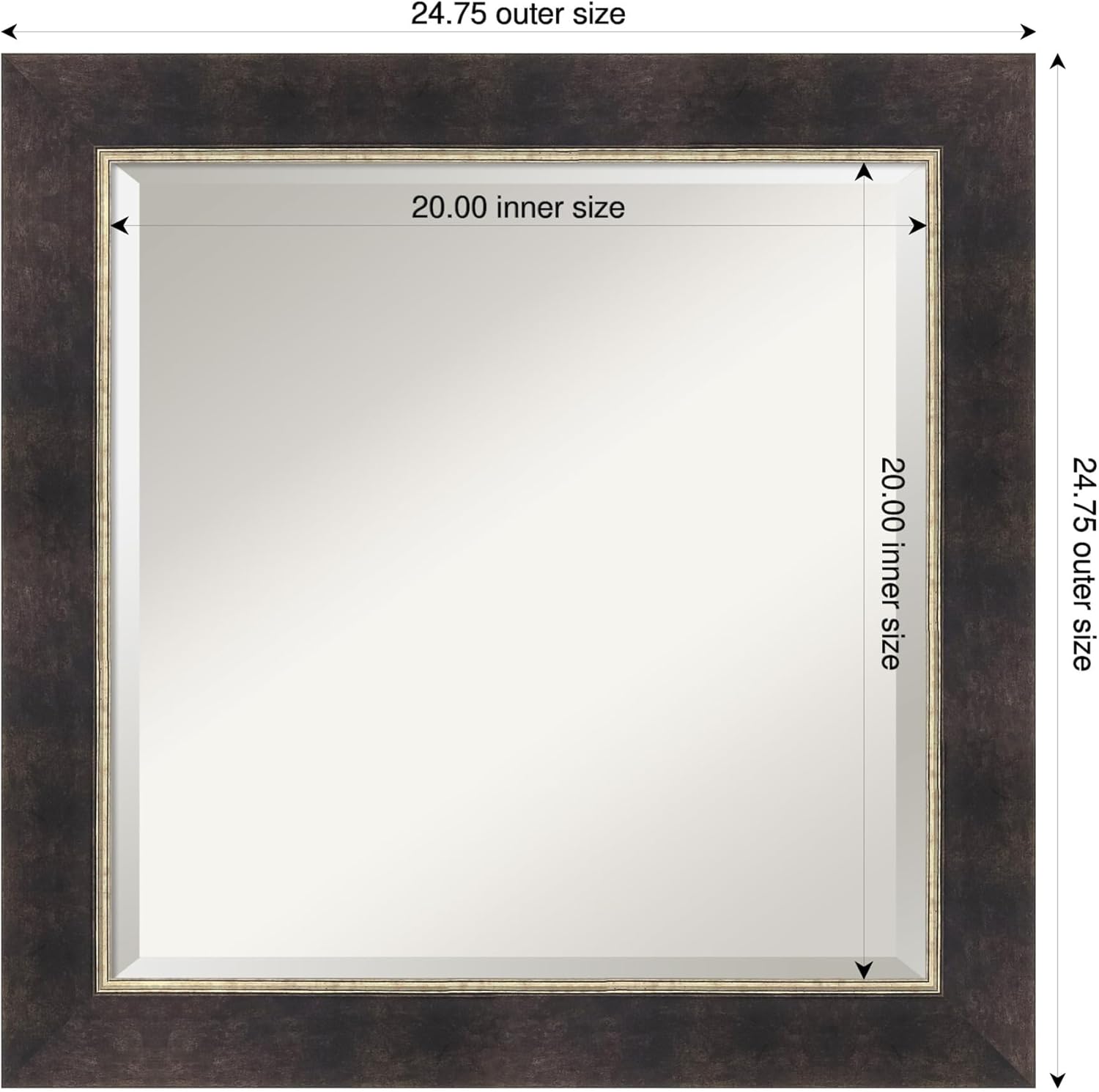 Amanti Art Bronze Bathroom Mirror for Over Sink, 25x25 Odin Antique Bronze Square Vanity Mirror, Medium Modern Wood Frame, Hangs Horizonally and Vertically, Bathroom Wall Decor, Beveled Edge