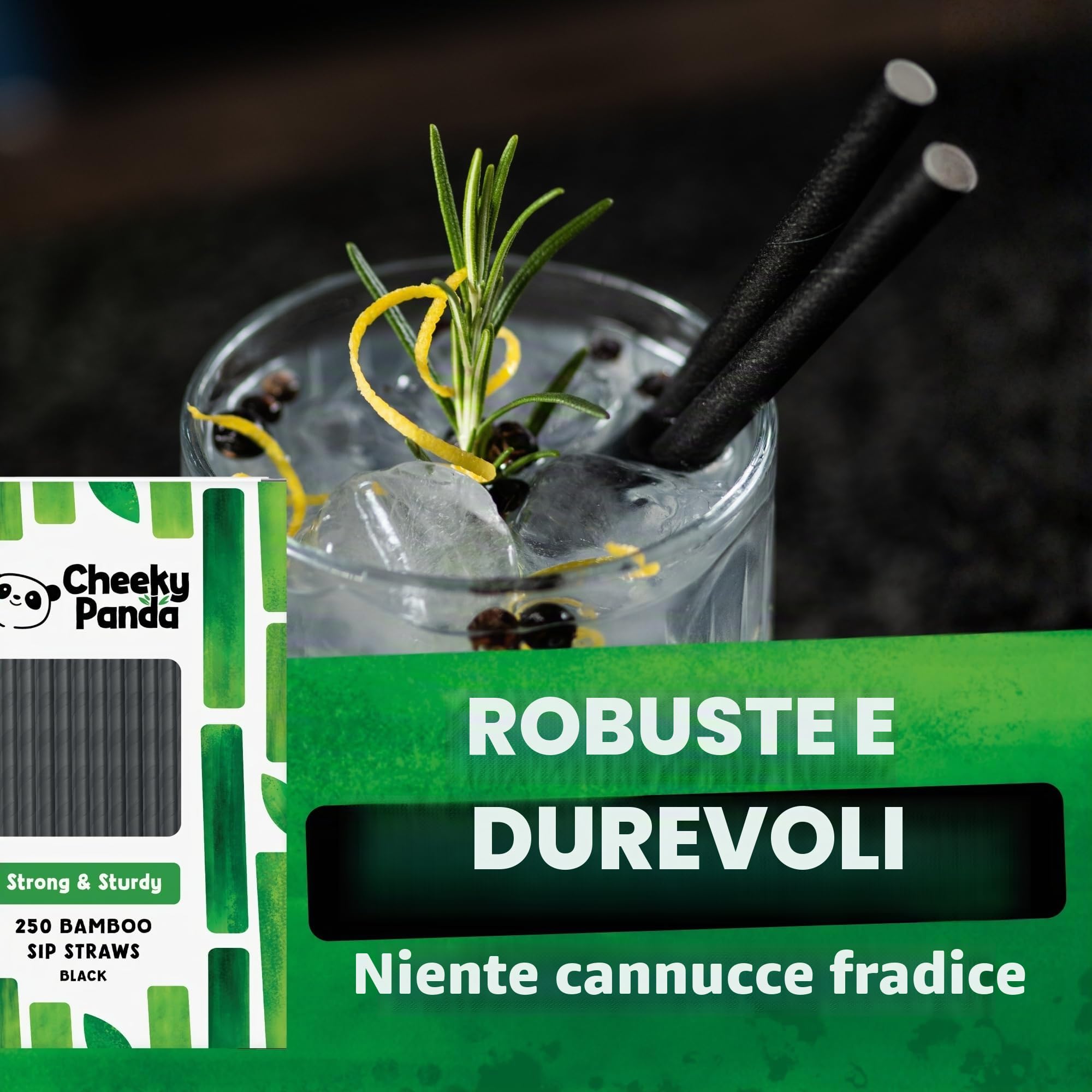Cheeky Panda Nere Bamboo Cocktail - 250 Cannucce da 140mm