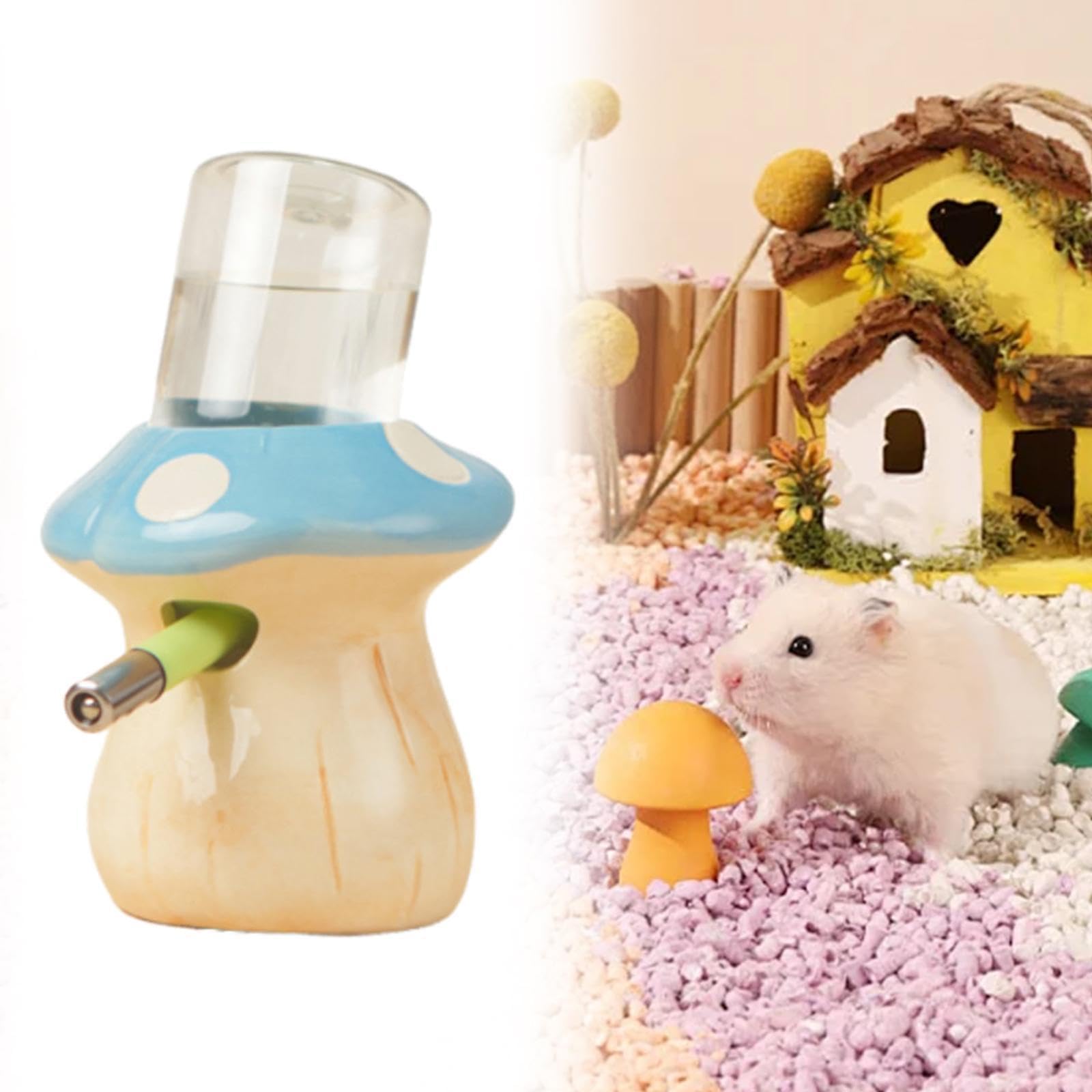 Generic Hamster Water Bottle with Stand Holder Easy to Clean Creative Small Pet Supplies Mushroom Shape for Rat Hamsters, Blue