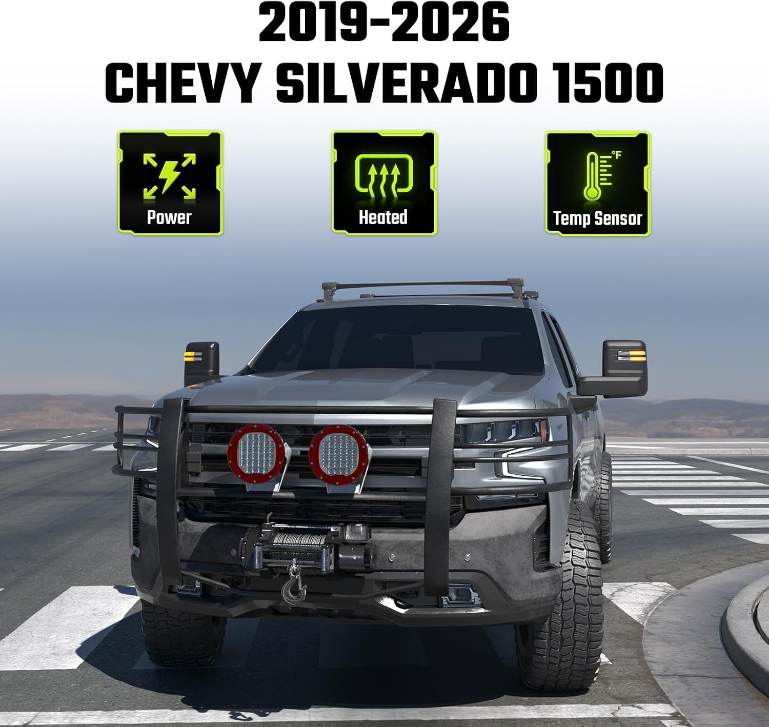 Black Towing Mirrors for 2019-2026 Chevy Silverado 1500, No Camera