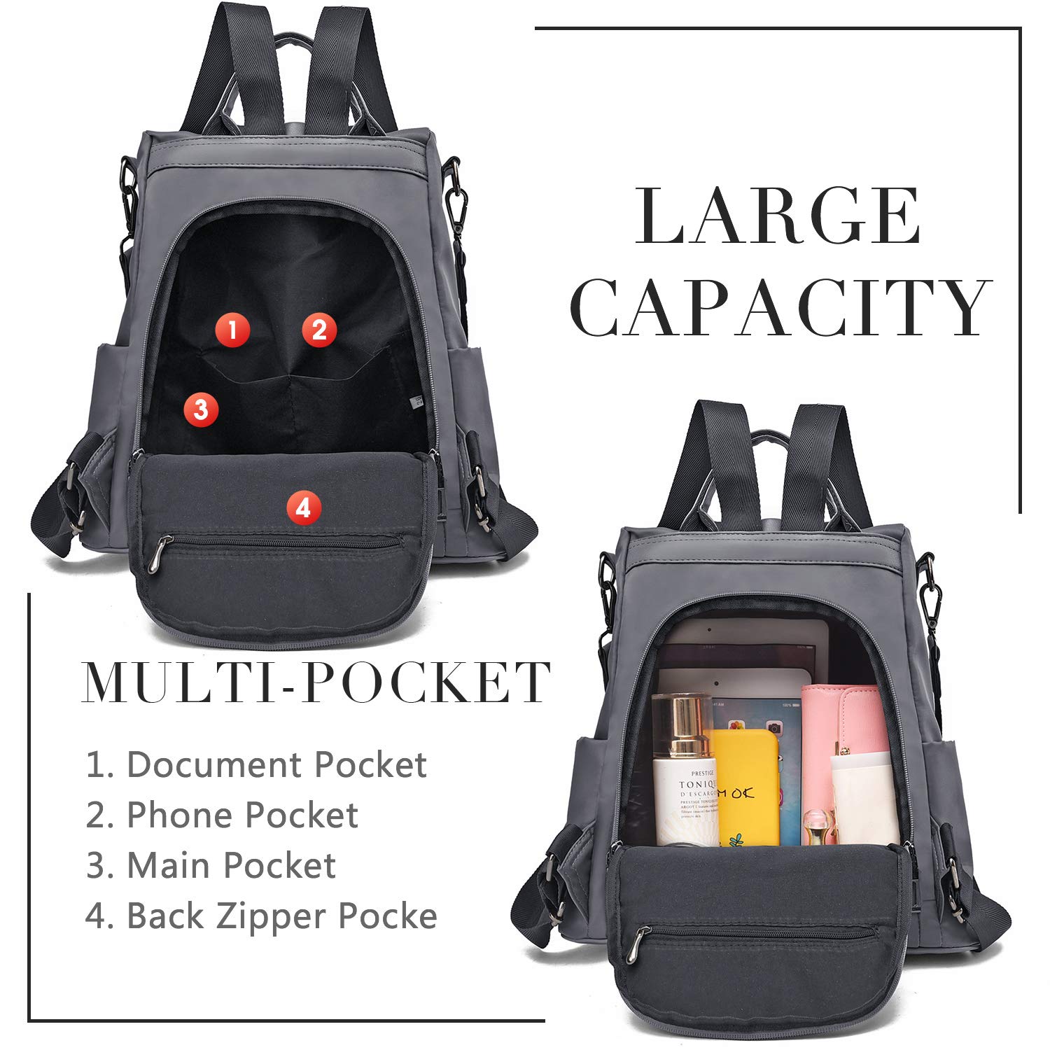 Charmore Zaino da Donna Antifurto Borse Nylon impermeabile Daypack Spalla per Viaggio Lavoro Scuola