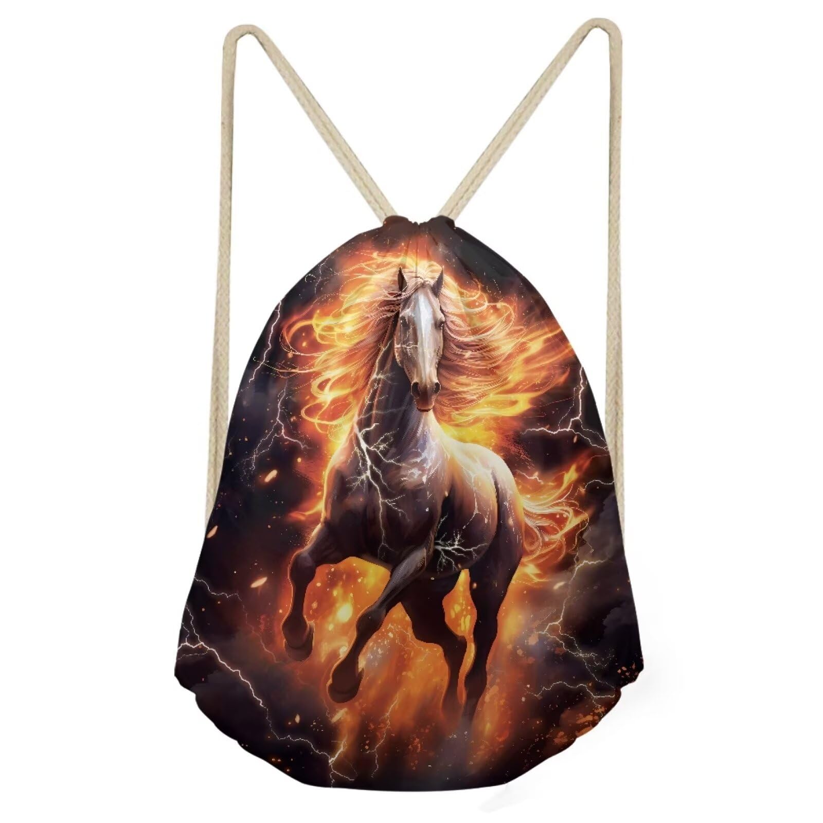 PJHEQOXE Fire Horse Drawstring Bag Lightweight Gym Sackpack Bulk Casual Bags for Swimming Sport Yoga Bag for Teen Boys Girls Black