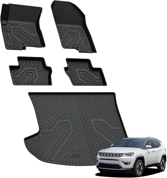 LASFIT Floor Mats & Trunk Mat for Jeep Compass 2007-2017 All Weather TPE Custom Fit Car Mats Floor Liners Cargo Liner Cargo Mat Black