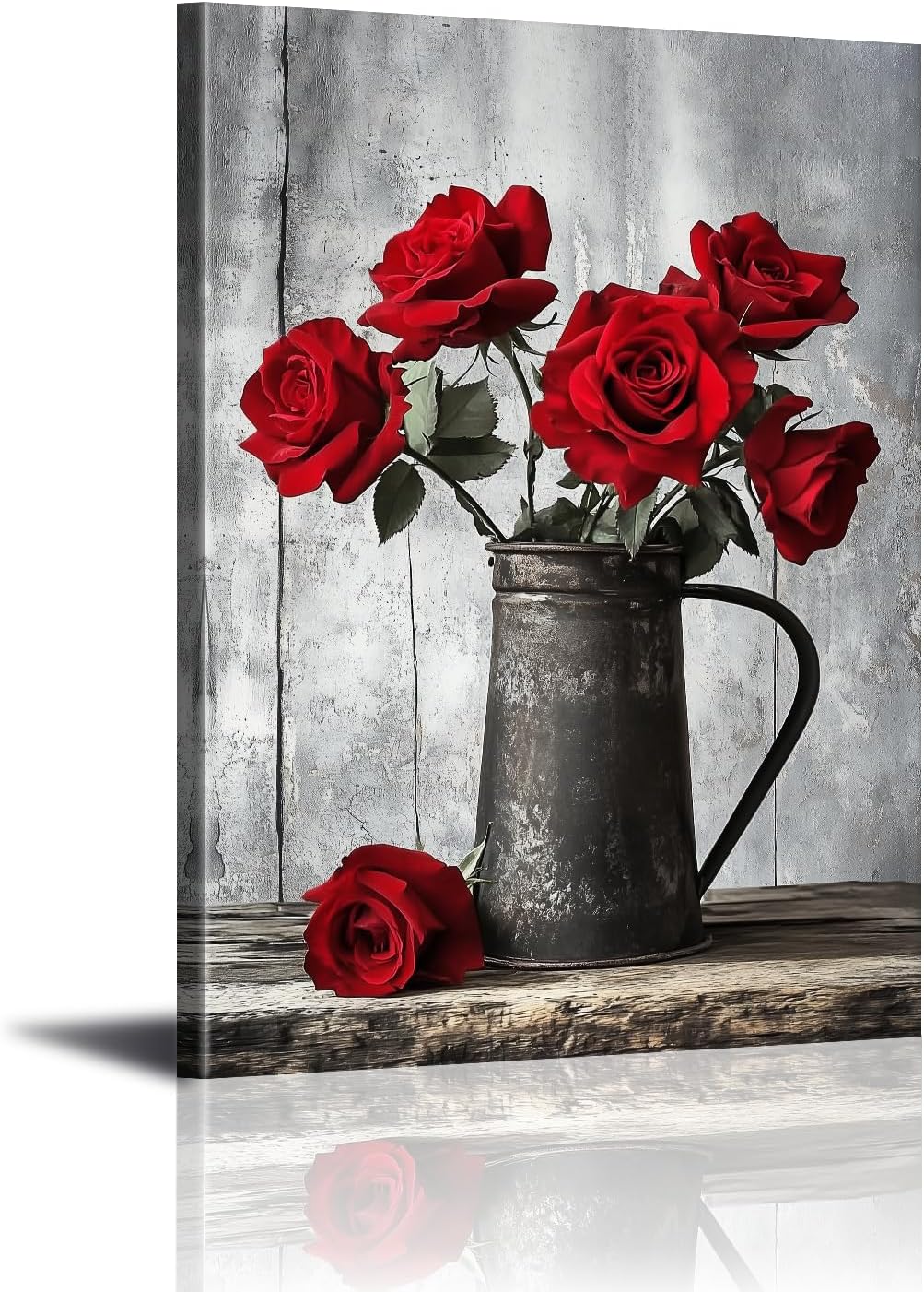 PLIDAAYO Red Rose Wall Art Romantic Rose Flower Canvas Print Picture Black and White Red Floral Vase Poster Rustic Painting for Living Bedroom Bathroom Home Decor(Flo-03,12"x18")