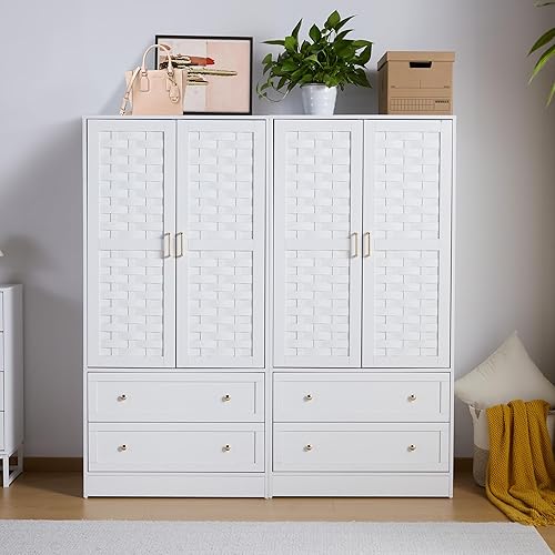 Miniatura 3 de QEIUZON Armario, armario independiente con cajones anchos y barra para colgar, organizador de ropa para dormitorio, habitación de los niños,