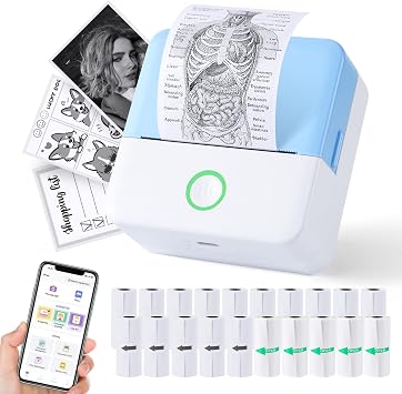 Print Pods Mini Printer, Thermal Inkless Sticker Maker with 20 Rolls Printing Paper, Pocket Printpod for phone, Impresora Portatil for Notes, Flashcards, Journal, DIY, Compatible with iOS & Android