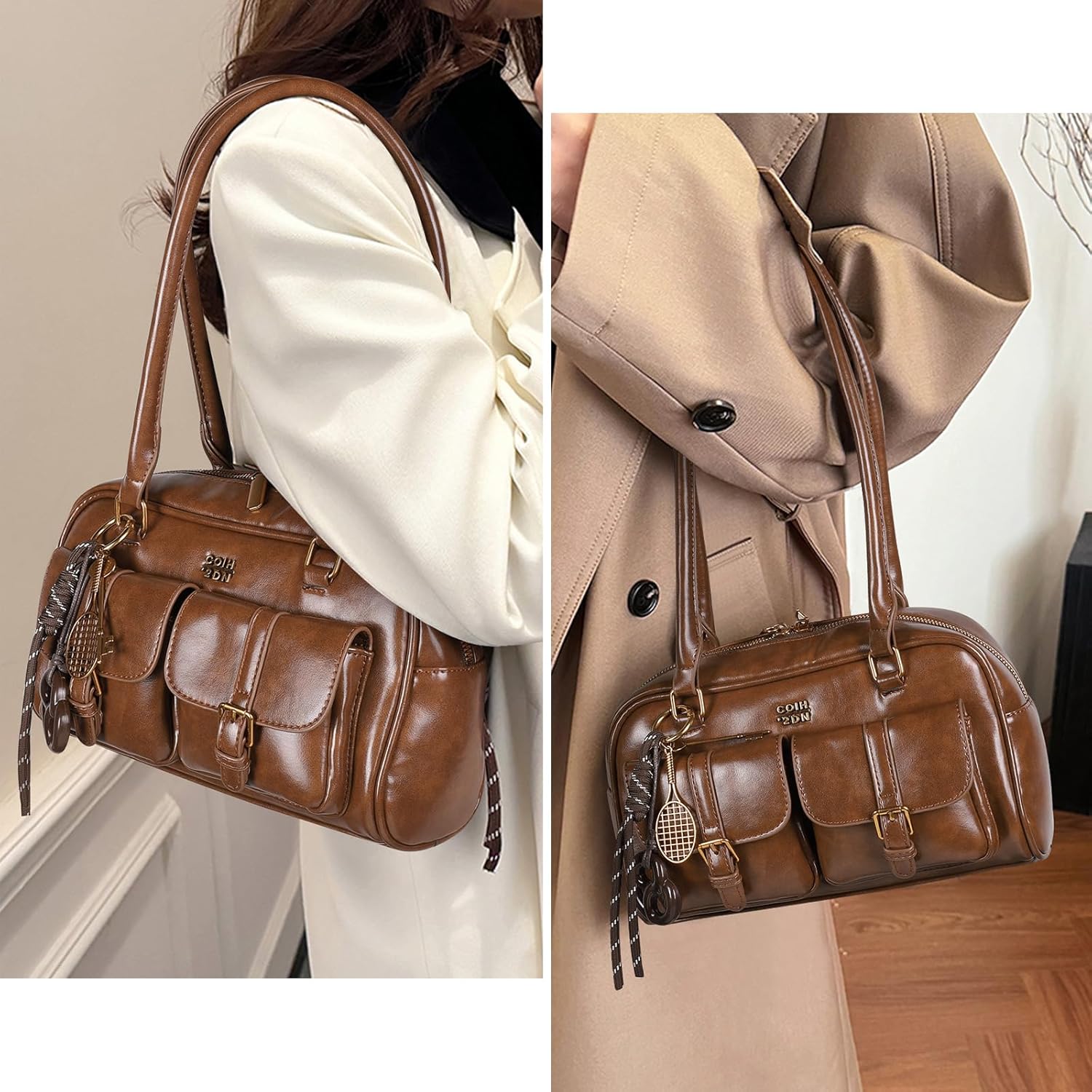 Shoulder Bag Retro Top Handle Bag Y2k 90s Multiple Pockets Designer Handbag Soft Trendy Underarm Purse