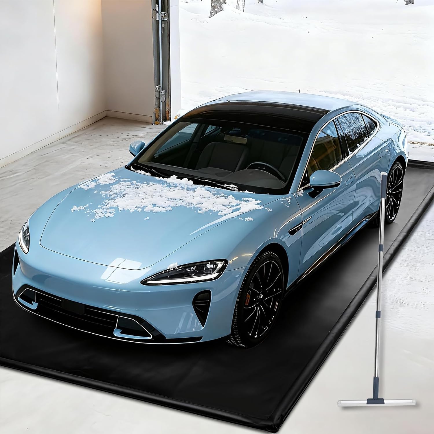 Non-Slip Garage Floor Mat(7'X9'), Upgraded PVC Containment Mat with a Rubber Wiper and Stay Put Corners - Heavy Duty Waterproof Protection from Snow, Rain and Mud for Cars, SUV, Trucks