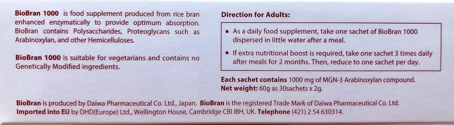 BioBran MGN-3 - Extremely Effective Immune System Booster, from Breaking Down Rice Bran with Enzymes from The Shitake Mushroom (1000 mg, 30 Sachets) Made in Japan, Free DHL Express Shipping Worldwide