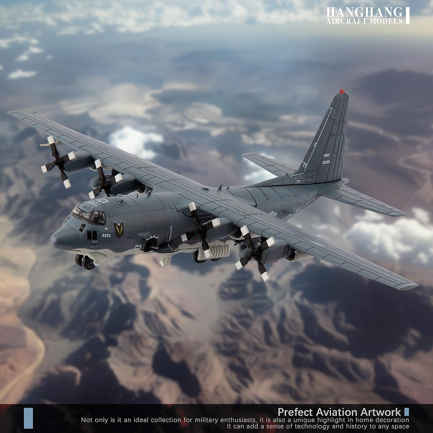 HANGHANG 1/200 AC-130U Fighter Jet Model Metal Aircraft Model Military Airplane Model Diecast Plane Model for Collection or Displays