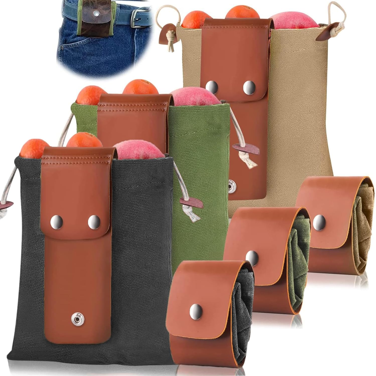 Foraging Bag - Outdoor Picking Fruit Bags, Foldable Leather Belt Pouch with Multi-Purpose Picking Bag for Camping, Shells, Treasures, Travel, Hiking