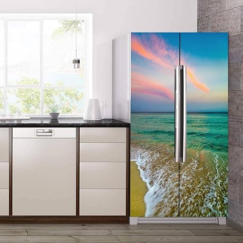 Miniatura 3 de Juego de envolturas de vinilo autoadhesivas para refrigerador, playa de arena en Varadero, Cuba, mural extraíble para nevera, cubierta completa para