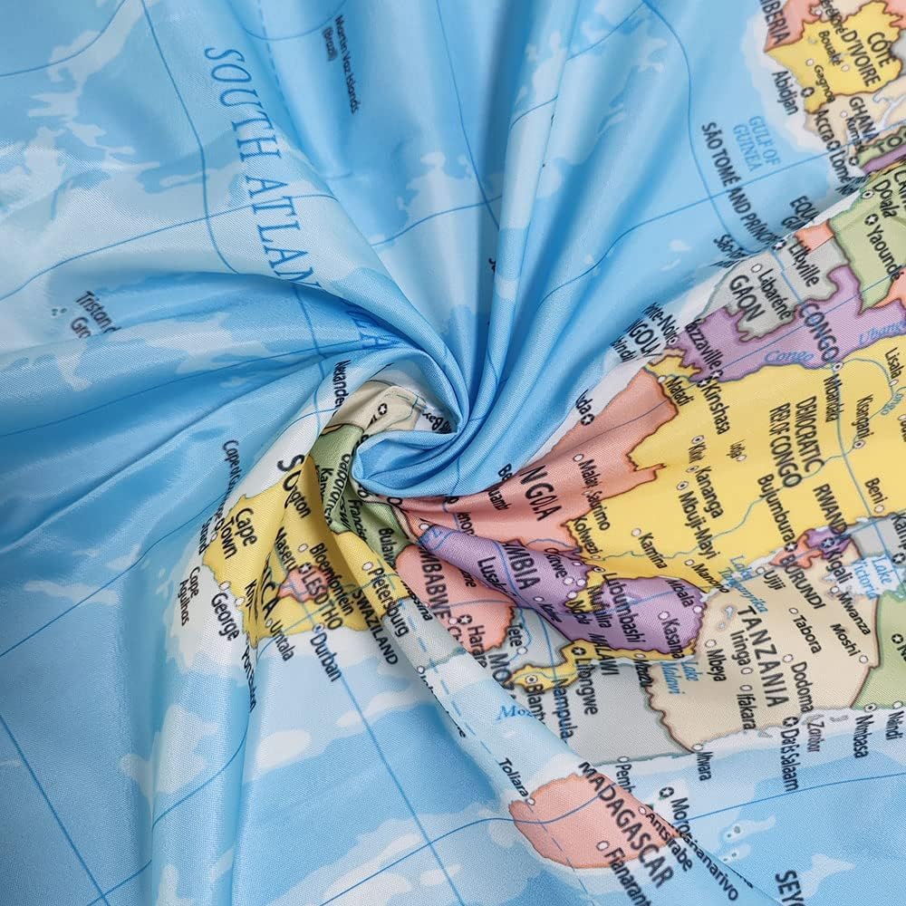 TOMOZ World Map Shower Curtain, Countries and Cities Shower Curtains, Geography Educational Fabric Bathroom Shower Curtain with Hooks, Kids Bathroom Decor 69x70 Inch