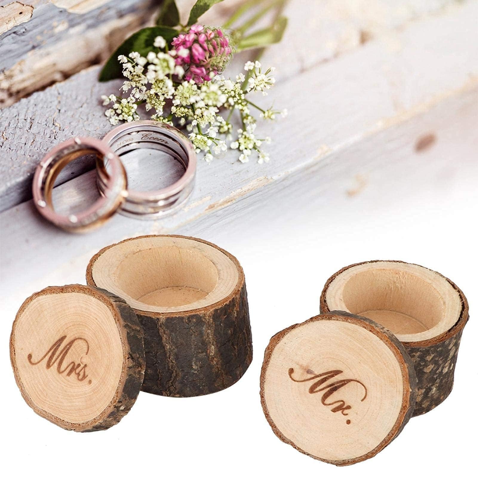 JIEYAO Scatola Porta Anelli In Legno Di Noce, Vintage Con 2 Scomparti, 7x5x3.5 Cm, Per Matrimoni E Proposte - 6