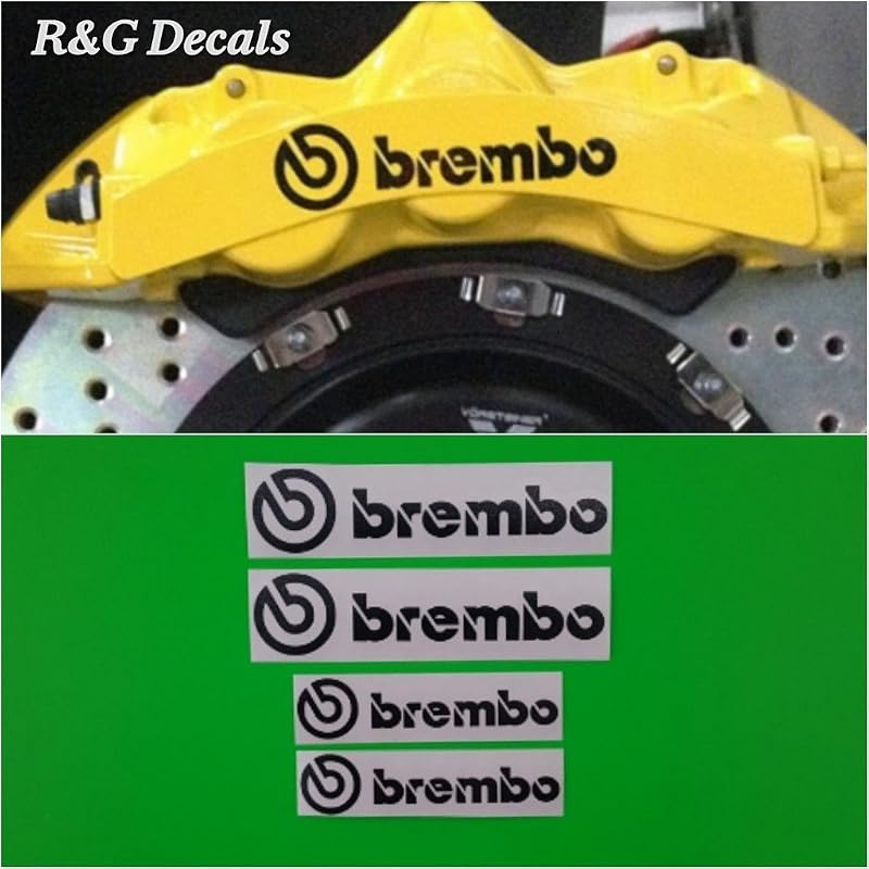 R&G Brembo 6 pistones y 4 pistones Calibre de freno de alta temperatura Juego de 4 calcomanías + Instrucciones + Solución de preparación de la superficie de la calcomanía (negro)